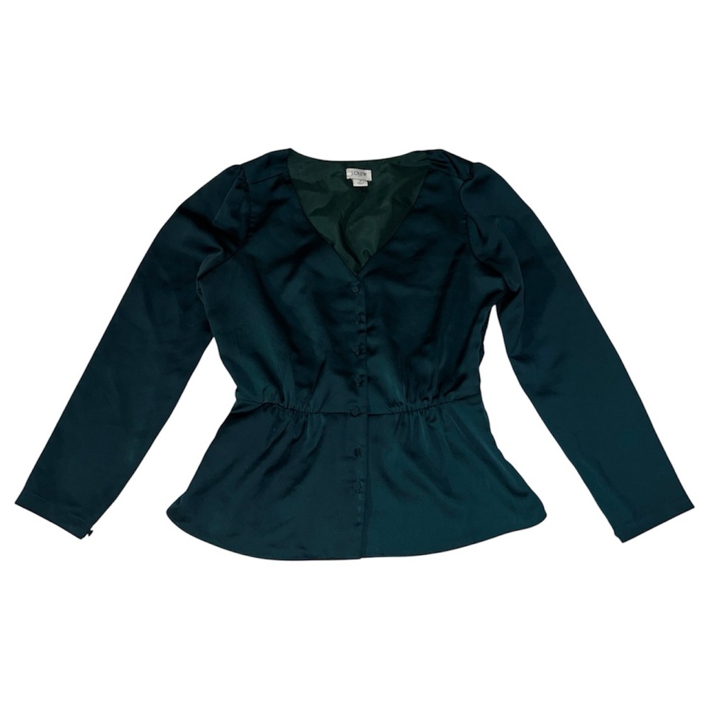 J.crew Green satiny peplum blouse.